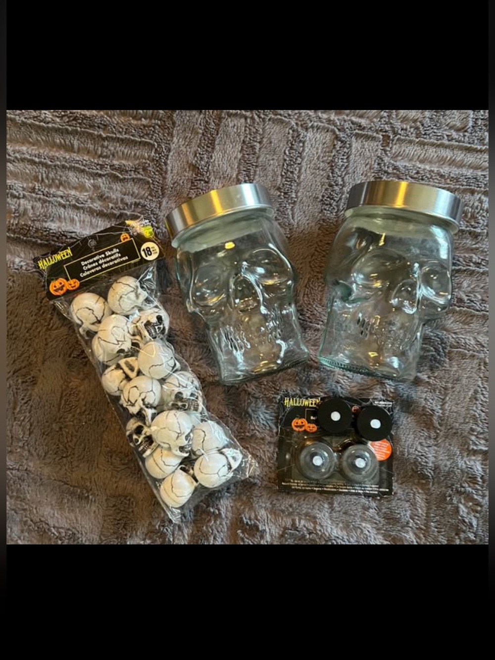 Halloween Skull Glass Jars with Silver Lids With LED Candles